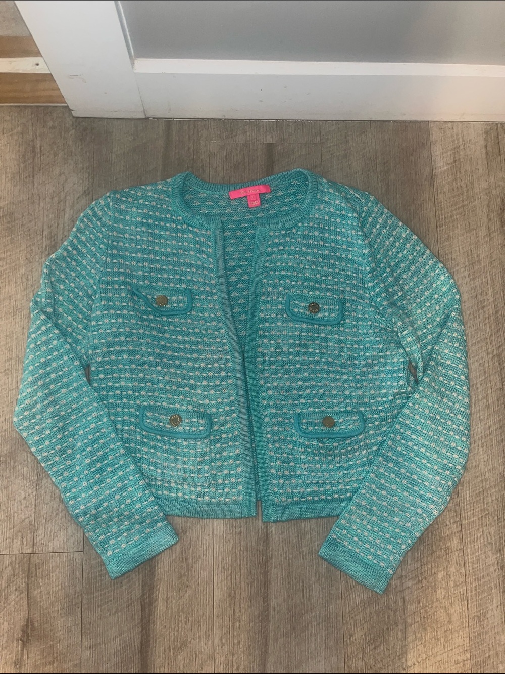 Lilly Pulitzer Teal Textured Knit Cardigan